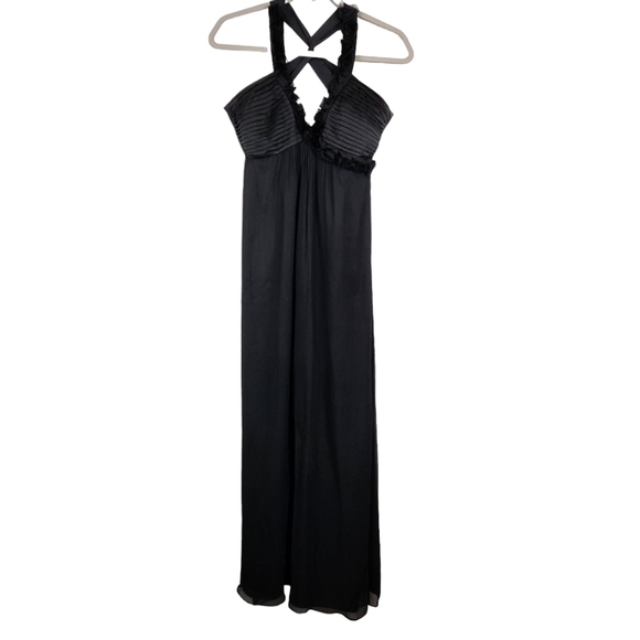 Max & Cleo Dresses & Skirts - Max & Cleo Black 100% Silk Chiffon Floral 3D Rosettes Maxi Dress Women's Size 2